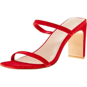 Womens Red Avery Square Toe Two Strap High Heeled Sandal  Heeled Sandal